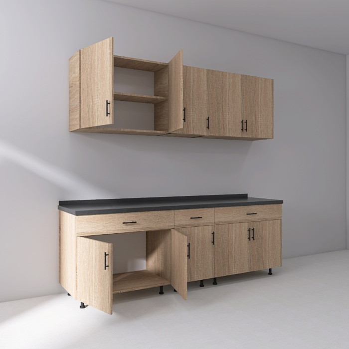 Set Bucatarie Modulara 200 cm, Culoarea Stejar Sonoma, Pal 18mm, Blat Termorezistent [2]