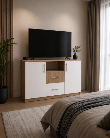 COMODE - Comoda AMIRA, Culoare Sonoma-Alb, H90 x A45 x L120