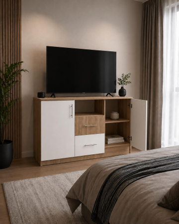 Comoda AMIRA, Culoare Sonoma-Alb, H90 x A45 x L120 [1]