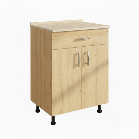 Corpuri Bucatarie - Corp Inferior Bucatarie cu Sertar, PAL 18 mm, H90 x A50 x L60 cm, Culoare Stejar Sonoma , Blat Termorezistent 2,8 cm