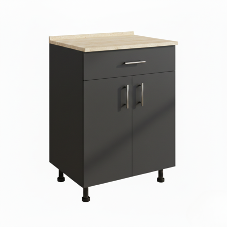 Corpuri Bucatarie - Corp Inferior Bucatarie cu Sertar, PAL 18 mm, H90 x A50 x L80 cm,Culoare Gri Antracit, Blat Termorezistent 2,8 cm