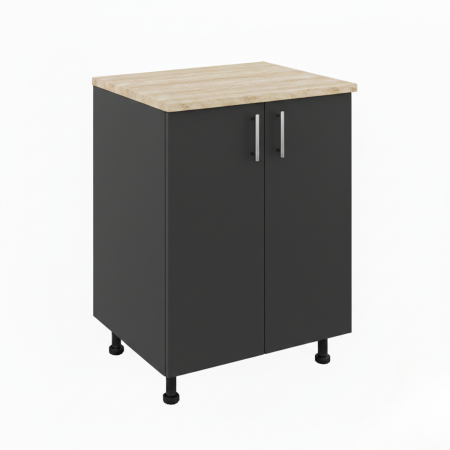 Corpuri Bucatarie - Corp Inferior Bucatarie PAL 18 mm, H90 x A50 x L80 cm, Culoare Gri Antracit, Blat Termorezistent 2,8 cm