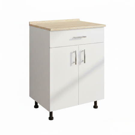 Corpuri Bucatarie - Corp Inferior Bucatarie cu Sertar, PAL 18 mm, H90 x A50 x L80 cm,Culoare Alb, Blat Termorezistent 2,8 cm