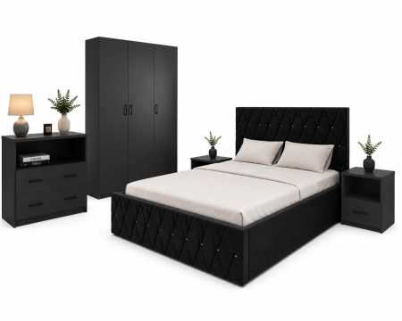 Dormitor Lisa cu Dulap 3 usi 200x120 , Comoda , Pat Tapitat si 2 noptiere [3]