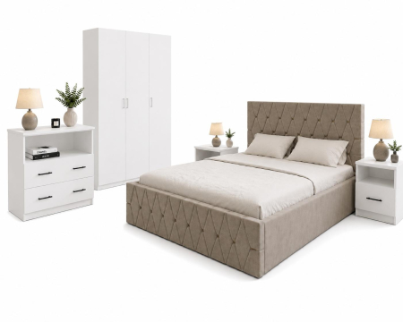 Dormitor Venus cu Dulap 3 usi 200x120 , Comoda , Pat Tapitat si 2 noptiere [1]