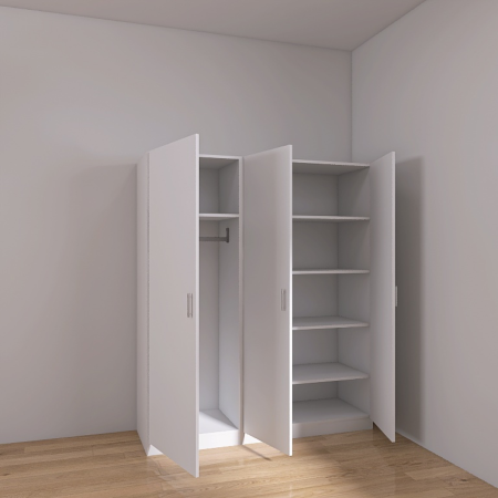 Dulapuri - Dulap 3 usi cu rafturi si bara haine, H200 x A50 x L120 cm, Culoare Alb, Pal 18mm