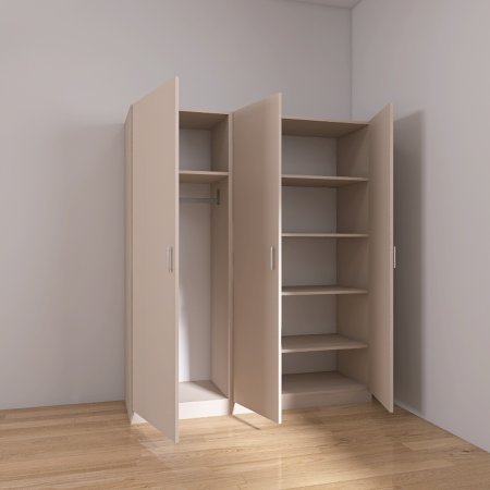 Dulapuri - Dulap 3 usi cu rafturi si bara haine, H200 x A50 x L120 cm, Culoare Casmir, Pal 18mm