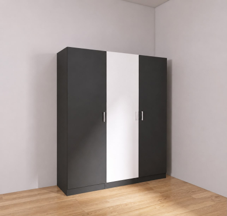 Dulapuri - Dulap 3 usi cu rafturi si bara haine, H200 x A50 x L120 cm, Culoare Gri Antracit/Alb , Pal 18mm