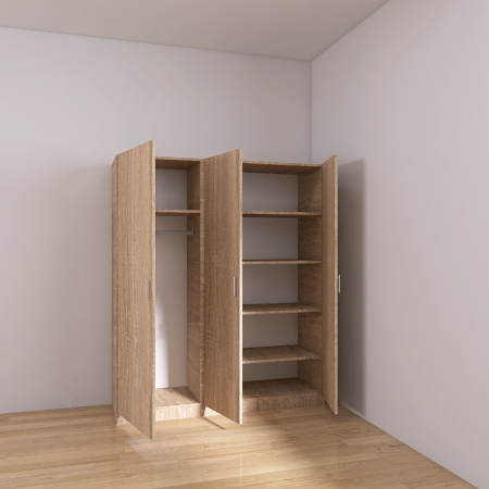 Dulapuri - Dulap 3 usi cu rafturi si bara haine, H200 x A50 x L120 cm, Culoare Stejar Sonoma, Pal 18mm