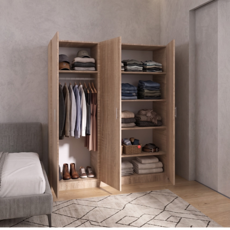 Dulapuri - Dulap 3 usi cu rafturi si bara haine, H200 x A50 x L120 cm, Culoare Stejar Sonoma, Pal 18mm