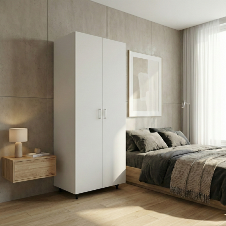 Dulapuri - Dulap cu bara haine , Alb , 200x50x80 ,Balamale soft close, Pal 18 mm