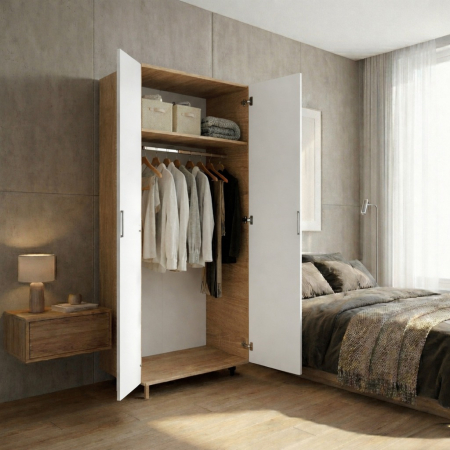 Dulap cu 4 rafturi , Culoare Alb/Sonoma , H200 x A40 x L80 ,Balamale soft close, PAL 18 mm [1]