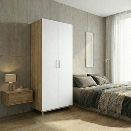 Dulapuri - Dulap cu bara haine , Alb/Sonoma , 200x50x80 ,Balamale soft close, Pal 18 mm