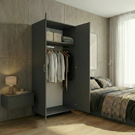 Dulapuri - Dulap cu bara haine , Gri Antracit , 200x50x80 ,Balamale soft close, Pal 18 mm