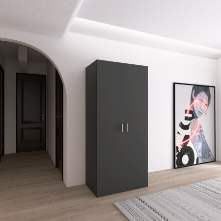 Dulapuri - Dulap cu Bara Haine si un raft, H200 x A50 x L80cm, Pal 18mm, Culoare Gri Antracit