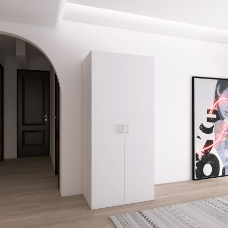 Dulapuri - Dulap cu Bara Haine si un raft, H200 x A50 x L80cm, Pal 18mm, Culoare Alb