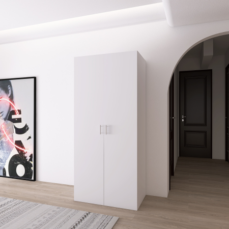 Dulap cu Bara Haine si un raft, H200 x A50 x L80cm, Pal 18mm, Culoare Alb [2]