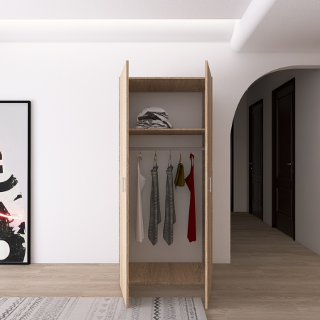 Dulap cu Bara Haine si un raft, H200 x A50 x L80cm, Pal 18mm, Culoare Stejar Sonoma [2]