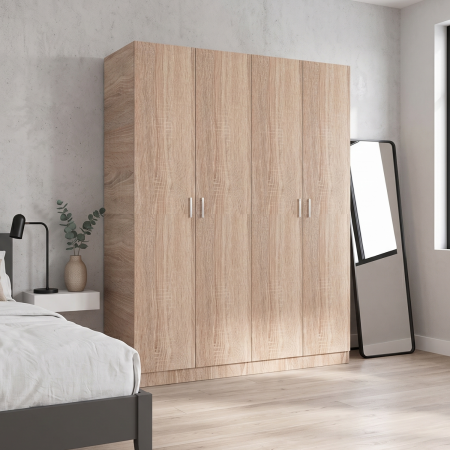 Dulap 4 usi - Dulap Haine 4 Usi, H200 x A50 L160cm, Culoare Stejar Sonoma, Material Pal 18mm