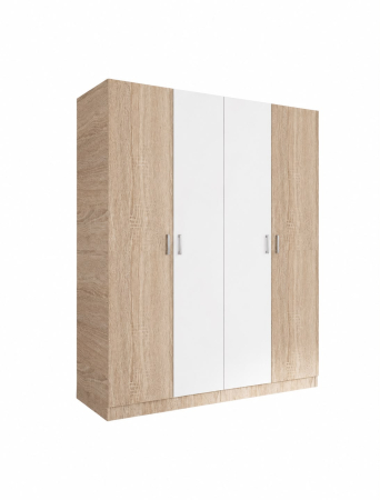 Dulap Haine 4 Usi, H200 x A50 L160cm, Culoare Stejar Sonoma/ Alb , Material Pal 18mm [2]