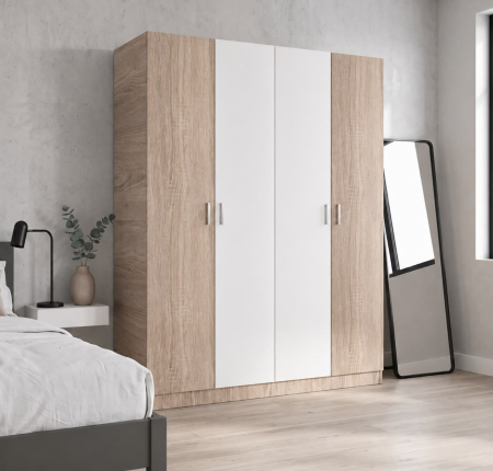 Dulap 4 usi - Dulap Haine 4 Usi, H200 x A50 L160cm, Culoare Stejar Sonoma/ Alb , Material Pal 18mm