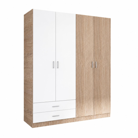 Dulap 4 usi - Dulap Haine 4 Usi si 2 Sertare, H200 x A50 L160cm, Culoare Stejar Sonoma / Alb , Material Pal 18mm