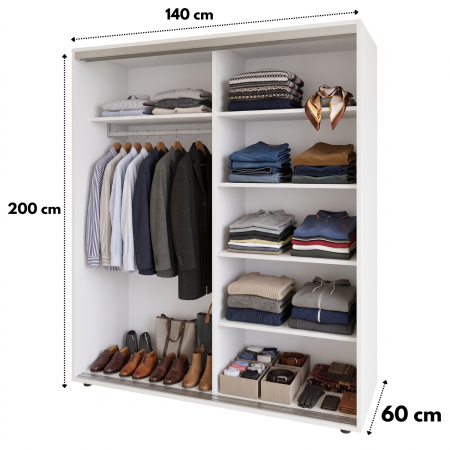 Dulap usi Culisante cu Oglinda, H200 x A60 x L140 cm, Pal 18mm, Culoare ALB [2]
