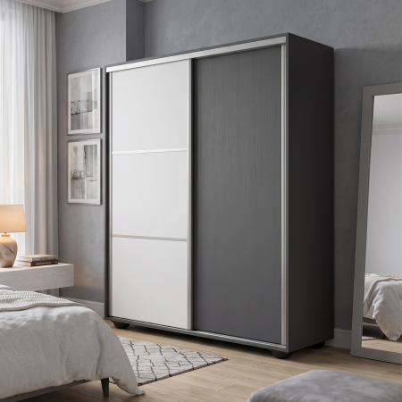 DULAP USI CULISANTE - Dulap usi Culisante cu Oglinda, H200 x A60 x L140 cm, Pal 18mm, Culoare Gri Antracit