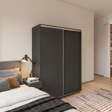 DULAP USI CULISANTE - Dulap usi Culisante cu Rafturi, H200 x A60 x L100 cm, Pal 18mm, Culoare Gri Antracit