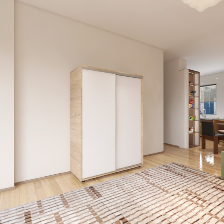 DULAP USI CULISANTE - Dulap usi Culisante, H200 x A60 x L100 cm, Pal 18mm, Culoare Sonoma cu usi Albe