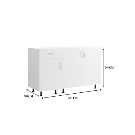 Corp Inferior Bucatarie  cu 3 usi si un sertar, L120 x A50 x H90cm, Culoare Alb, Pal 18mm [2]