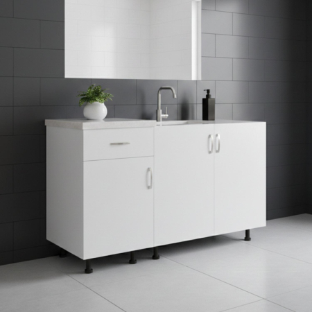 Mobila Baie - Masca baie cu sertare , Alb , 120x50x90