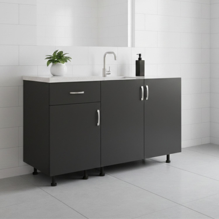 Mobila Baie - Masca baie cu sertare , Gri antracit , 120x50x90