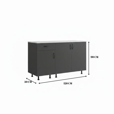 Corp Inferior Bucatarie  cu 3 usi si un sertar, L120 x A50 x H90cm, Culoare Gri Antracit, Pal 18mm [2]