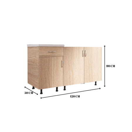Corp Inferior Bucatarie  cu 3 usi si un sertar, L120 x A50 x H90cm, Culoare Stejar Sonoma, Pal 18mm [2]