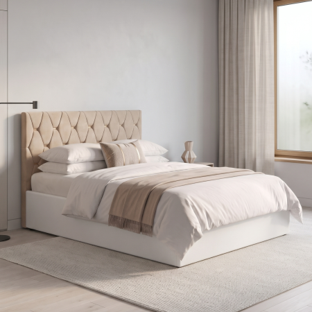 Paturi Tapitate - Pat Paris 140 x 200 cm, Tablie Tapitata, Structura PAL 18mm Culoare ALB