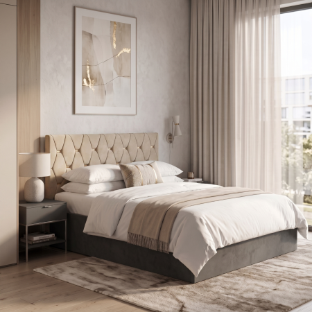 Paturi Tapitate - Pat Paris 160 x 200 cm, Tablie Tapitata, Structura PAL 18mm Culoare Gri Antracit