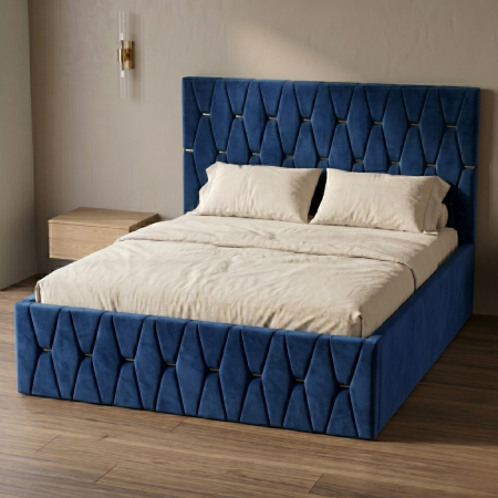 Paturi Tapitate - Pat Tapitat 120 x 200 cm, Culoare Albastru