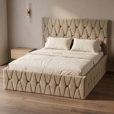 Paturi Tapitate - Pat Tapitat 120 x 200 cm, Culoare Bej