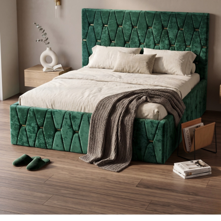 Paturi Tapitate - Pat Tapitat 160 x 200 cm, Culoare Verde