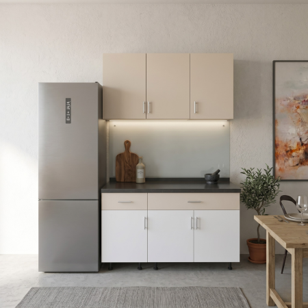 BUCATARII - Set Bucatarie 120 cm, Culoarea CASMIR - ALB , Pal 18mm, Blat Termorezistent