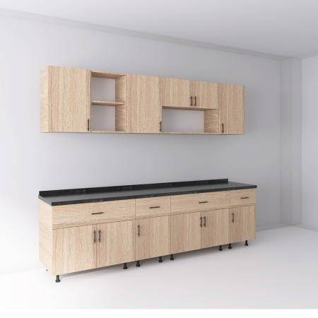 Set  Bucatarie  240 cm, Culoarea Stejar Sonoma, Pal 18mm, Blat Termorezistent Negru  2,8 Grosime [2]
