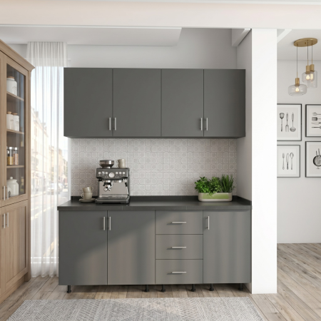 BUCATARII - Set Bucatarie Laura 140 cm, Culoarea GRI ANTRACIT, Pal 18mm, Blat Termorezistent