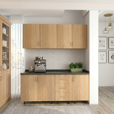 BUCATARII - Set Bucatarie Laura 140 cm, Culoarea Sonoma, Pal 18mm, Blat Termorezistent