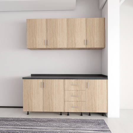 BUCATARII - Set Bucatarie Laura 160 cm, Culoarea Sonoma, Pal 18mm, Blat Termorezistent