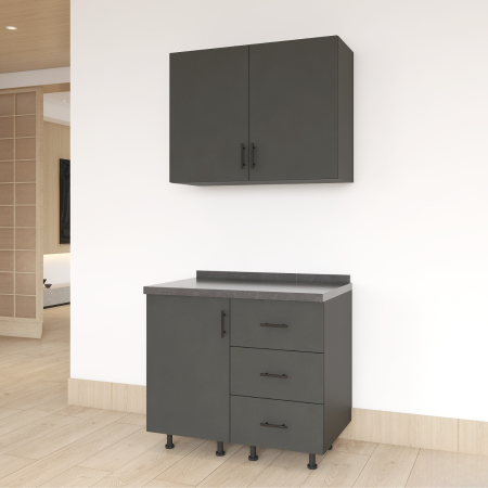 BUCATARII - Set Bucatarie Laura 80 cm, Culoarea Gri Antracit, Pal 18mm, Blat Termorezistent