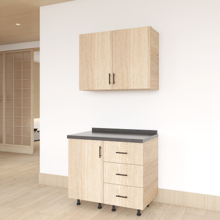 BUCATARII - Set Bucatarie Laura 80 cm, Culoarea Stejar Sonoma, Pal 18mm, Blat Termorezistent