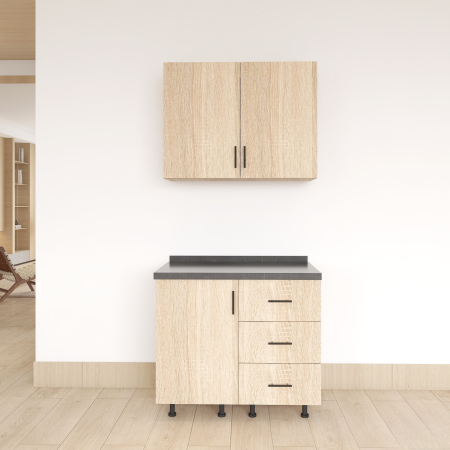 Set Bucatarie Laura 80 cm, Culoarea Stejar Sonoma, Pal 18mm, Blat Termorezistent [2]