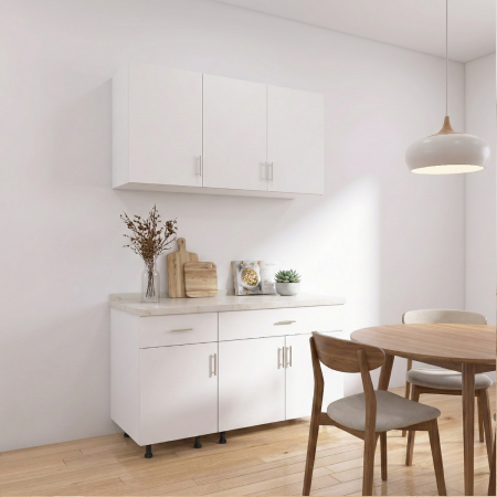 Promotii - Set Bucatarie Modulara 120 cm, Culoarea Alb, Pal 18mm, Blat Termorezistent