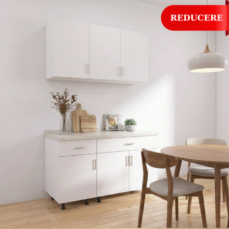 Promotii - Set Bucatarie Modulara 120 cm, Culoarea Alb, Pal 18mm, Blat Termorezistent